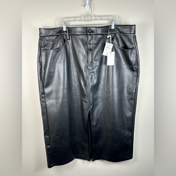 NWT Good American Faux Leather Slit Front Midi Skirt in Black Size 24 - Picture 2 of 8